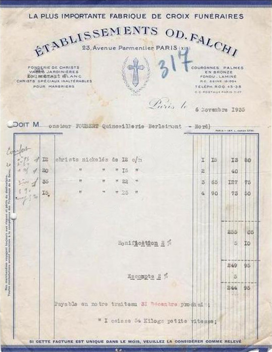 Facture des établissements Falchi (1935)