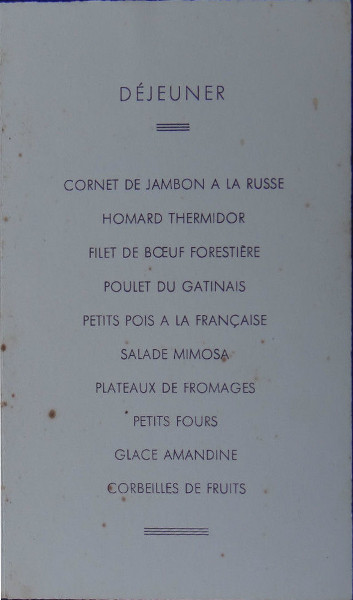 Menu d'un banquet des sapeurs pompiers d'Etampes en 1955