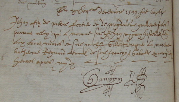 Jehan Mygnon parrain à Saint-Gilles le 27 décembre 1599
