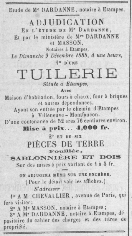 Annonce tuilerie (1888)