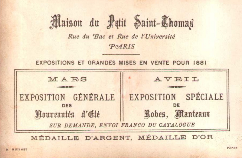 Chromo publicitaire imprimé Hutinet, autre revers