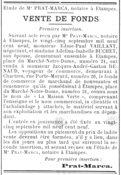 Changement de propriétaire en octobre 1909