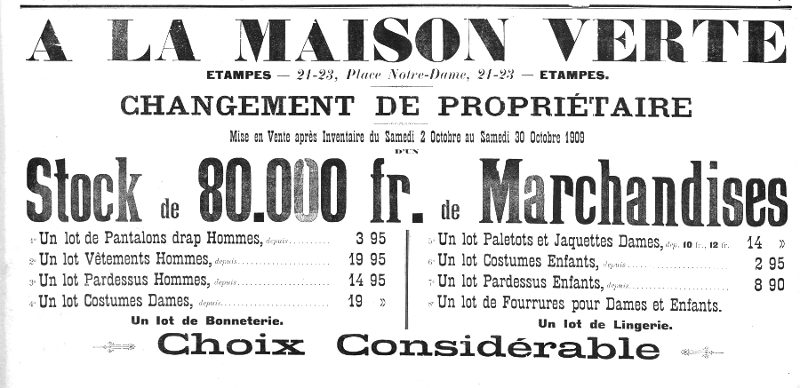 Changement de propriétaire en octobre 1909