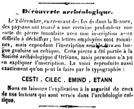 Entrefilet de l'Abeille du 24 décembre 1870