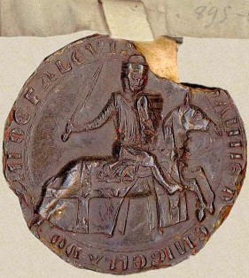 Sceau de Jean de Nesle, futur époux de Jeanne de Dammartin (1243)