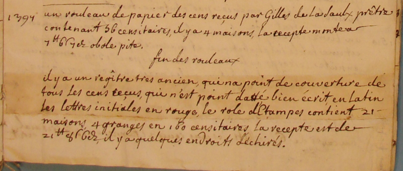 Etat des papiers du fief d'Etampes (1755)