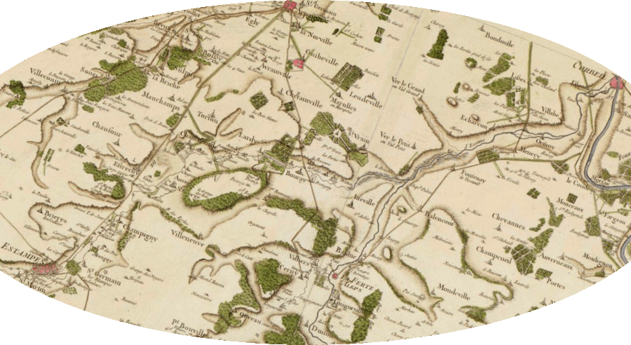 Secteur concern&eacute; sur la carte de Cassini (XVIIIe si&egrave;cle)