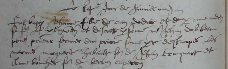 Mention de Jean Dolibeau prieur fermier de Saint-Pierre en janvier 1568.