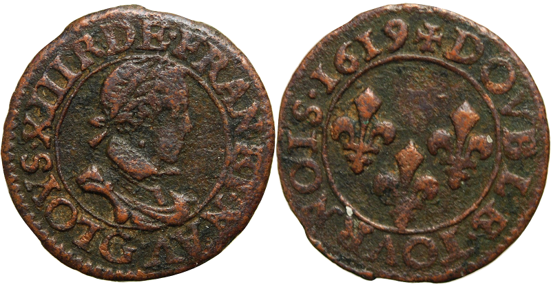 Double tournois frappé en 1619