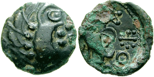 Monnaie de bronze des Sénons, de Giamilus (milieu du 1er siècle avant J.-C., © 2004  A.J. Gatlin)