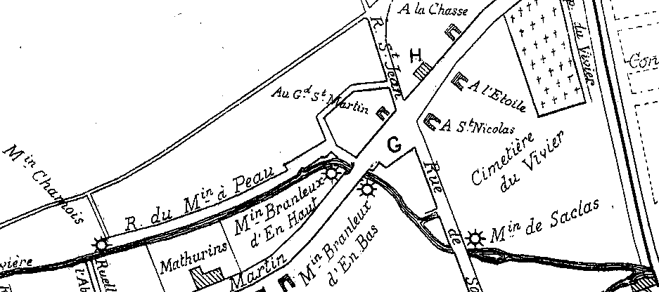 Les deux moulins Branleux sur le plan d'Etampes au XVIIe et XVIIIe siècles par Léon Marquis (1881)