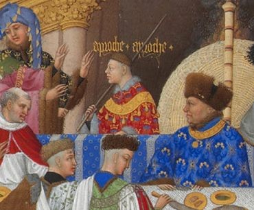 Jean de Berry à table (Grandes Heures du Duc de Berry, mois de janvier, détail)