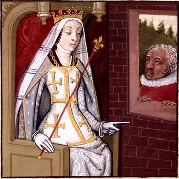 Jeanne de Naples (manuscrit du De mulieribus claris de Boccace (fin XVe siècle, BNF ms f. 599, f° 93v°)