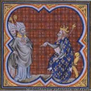 Chilperic Ier et Grégoire de Tours (Grandes Chroniques de France XIVe s. f°41v, © BNF)