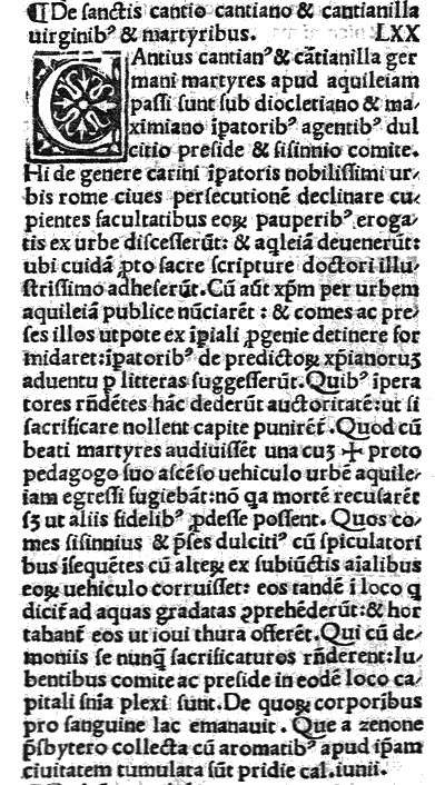 Catalogue des Saints de Petrus de Natalibus, édition de Vincenza de 1493