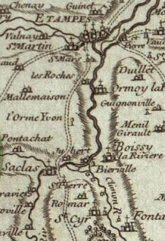 Etampes, le Petit-Saint-Mard et Saint-Cyr sur la carte d'Outhier de 1741