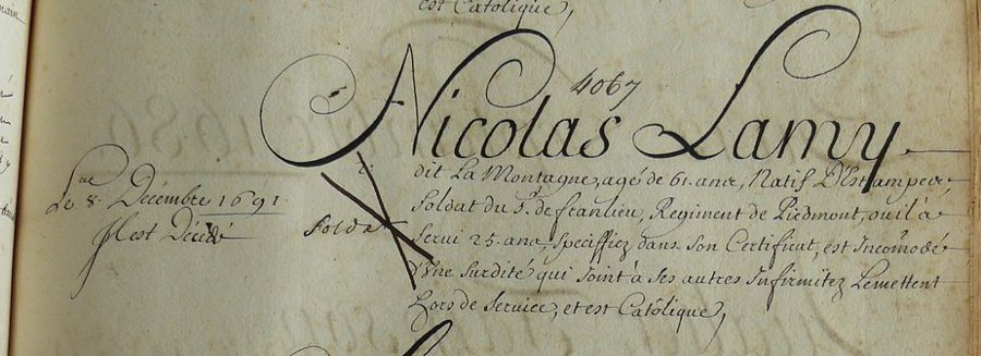 Dossier de Nicolas Lamy aux Invalides (1686-1691)