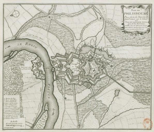 Plan de la place-forte de Philisbourg dessin&eacute; par Charles Inselin en 1735 (Gallica)
