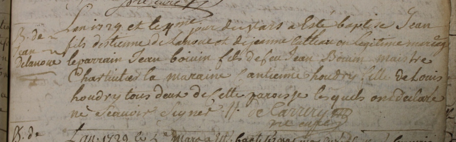 Acte de naissance de Jean Delanoue (1729)