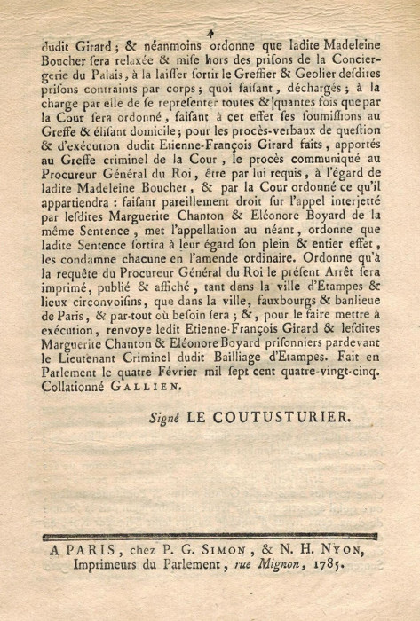 Arrêt du 4 février 1785