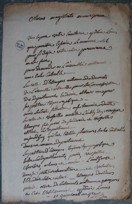 Louis Gidoin: Pour une Ecole Centrale à Etampes (pétition du 30 mars 1796)