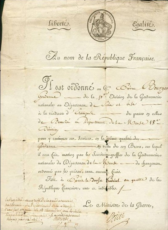 Lettre du Ministère de la Guerre