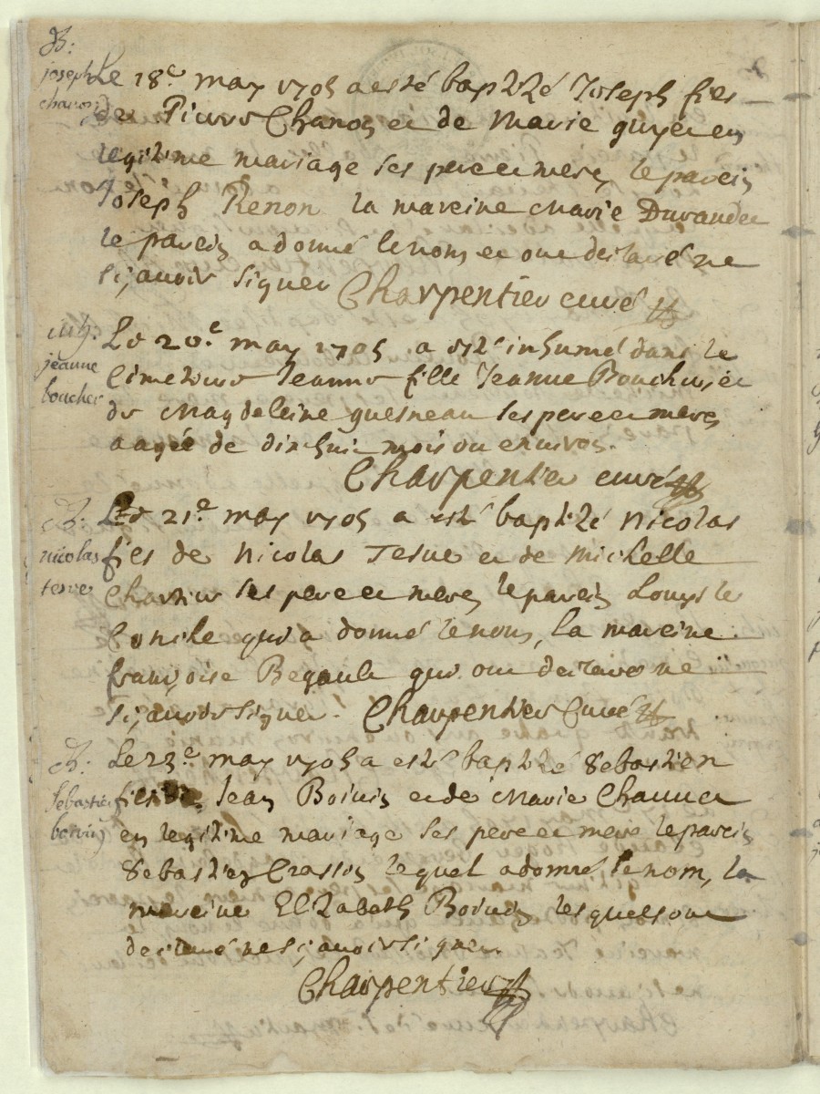 Page 12 du Registre paroissial de Saint-Martin d'Etampes pour l'année 1905