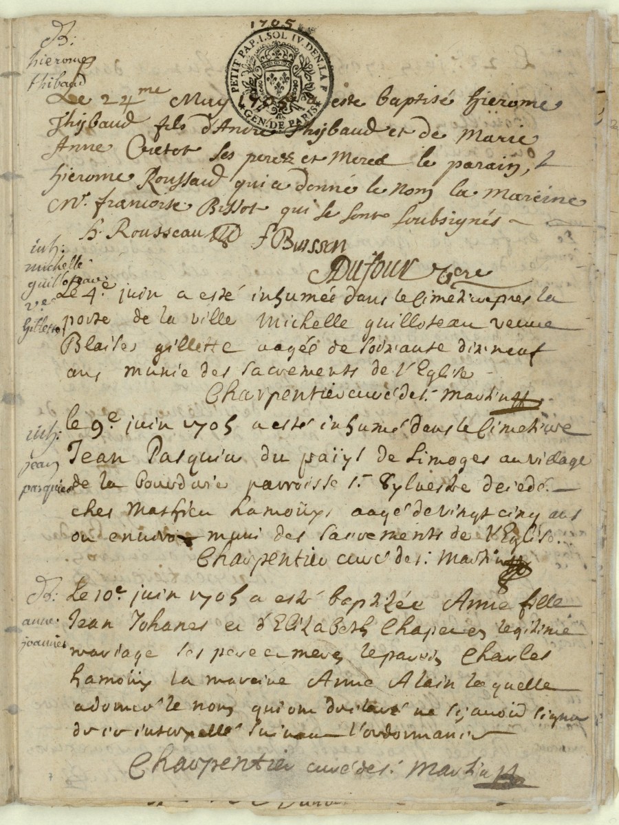 Page 13 du Registre paroissial de Saint-Martin d'Etampes pour l'année 1905