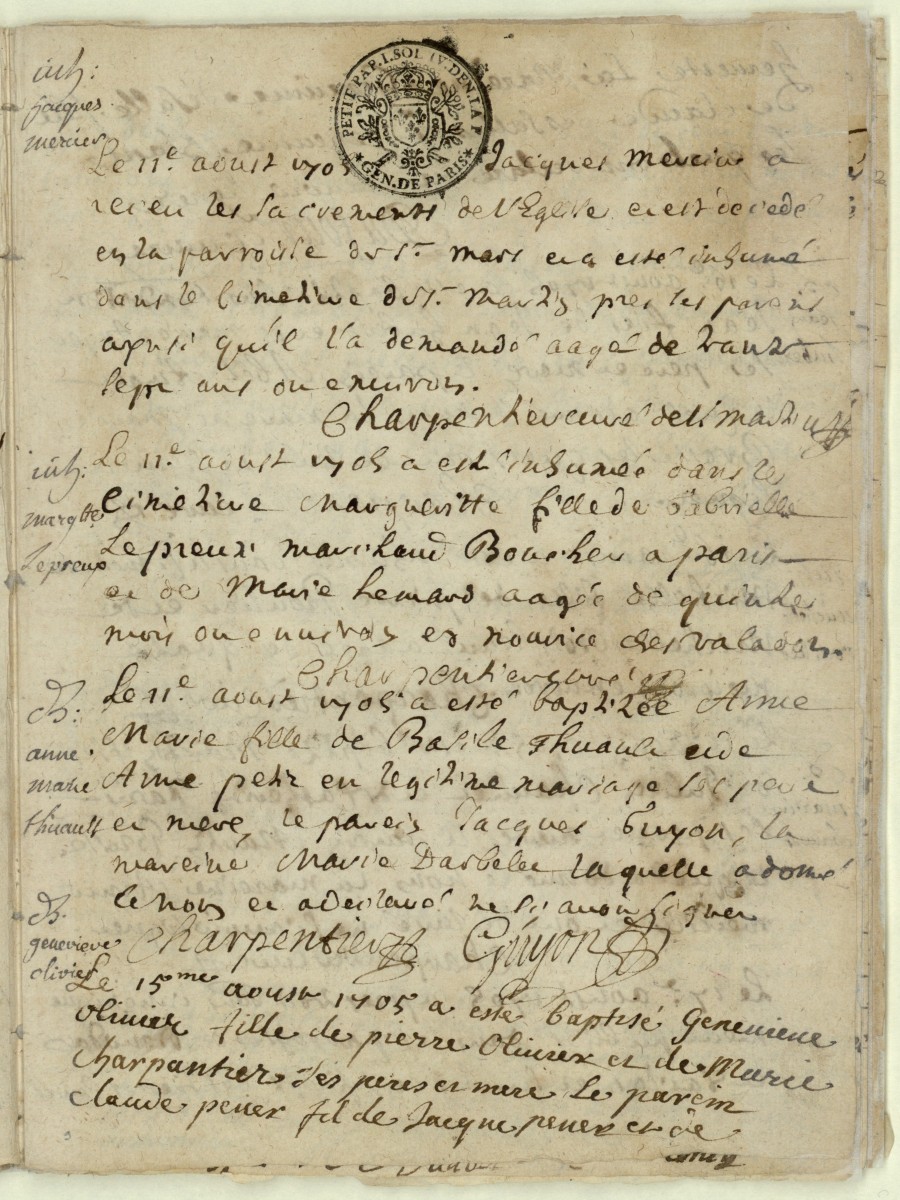 Page 17 du Registre paroissial de Saint-Martin d'Etampes pour l'année 1905