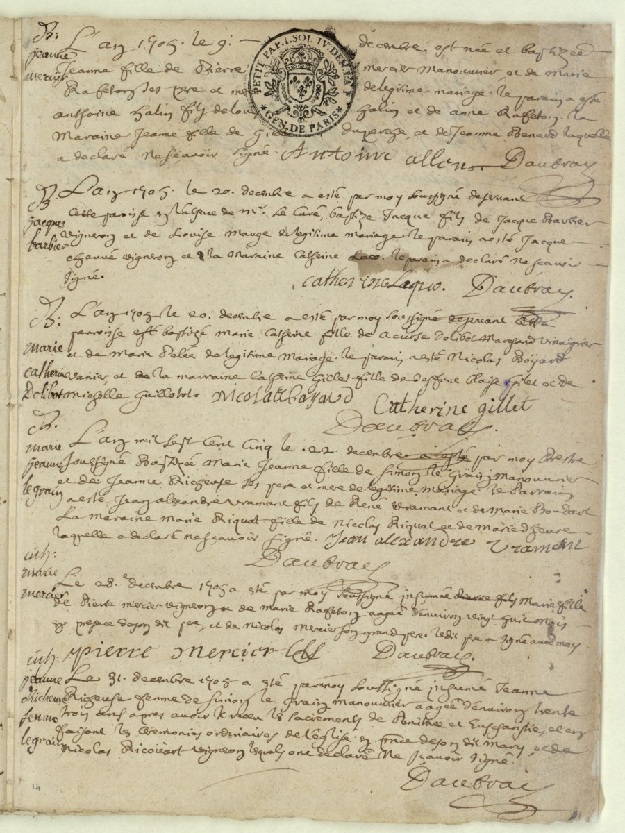 Page 27 du Registre paroissial de Saint-Martin d'Etampes pour l'année 1905