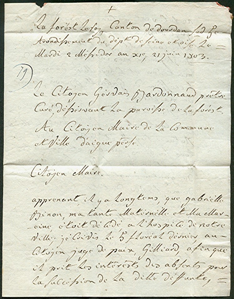 Lettre de Gervais Bardonnaud du 21 juin 1803