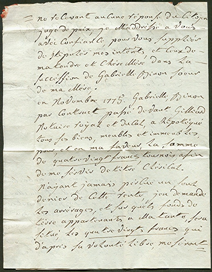 Lettre de Gervais Bardonnaud du 21 juin 1803