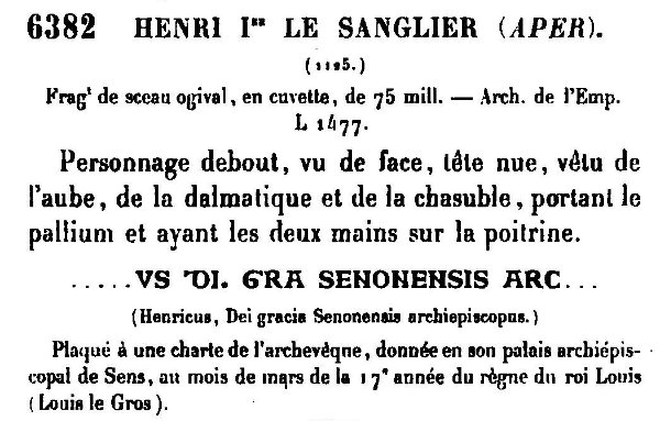 Sceau de Henri Sanglier archevêque de Sens (1125)