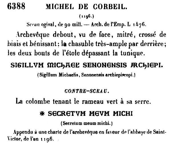 Sceau et contre-sceau de Michel de Corbeil archevêque de Sens (1196)
