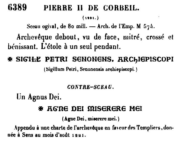 Sceau et contre-sceau de Pierre de Corbeil archevêque de Sens (1221)