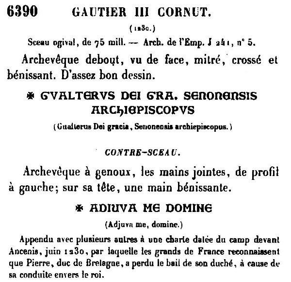 Sceau et contre-sceau de Gautier III Cornut archevêque de Sens (1230)