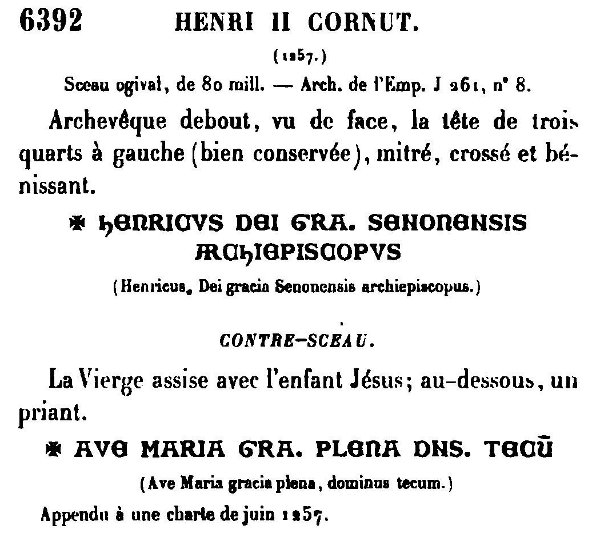 Sceau et contre-sceau de Henri II Cornut archevêque de Sens (1257)