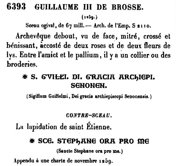 Sceau et contre-sceau de Guillaume III de Brosse archevêque de Sens (1259)
