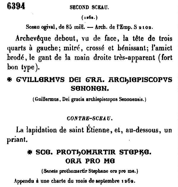 Sceau et contre-sceau de Guillaume III de Brosse archevêque de Sens (1262)