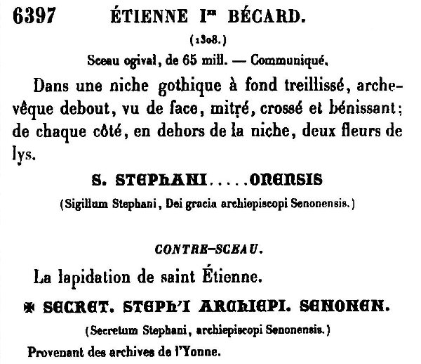 Sceau et contre-sceau d'Etienne Becard archevêque de Sens (1308)