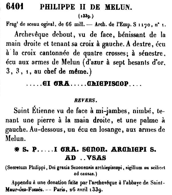 Sceau et contre-sceau de Philippe II de Melun archevêque de Sens (1339)