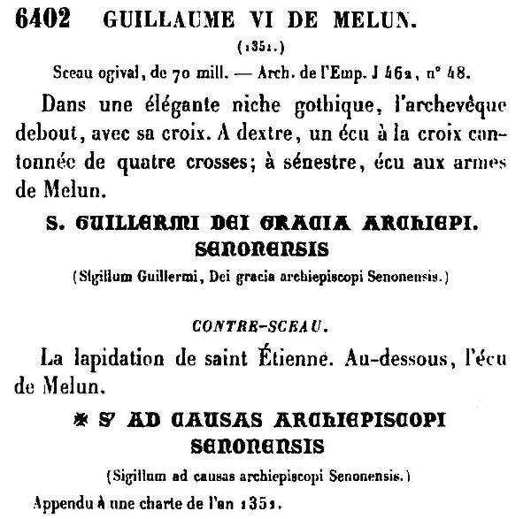 Sceau et contre-sceau de Guillaume VI de Melun archevêque de Sens (1351)