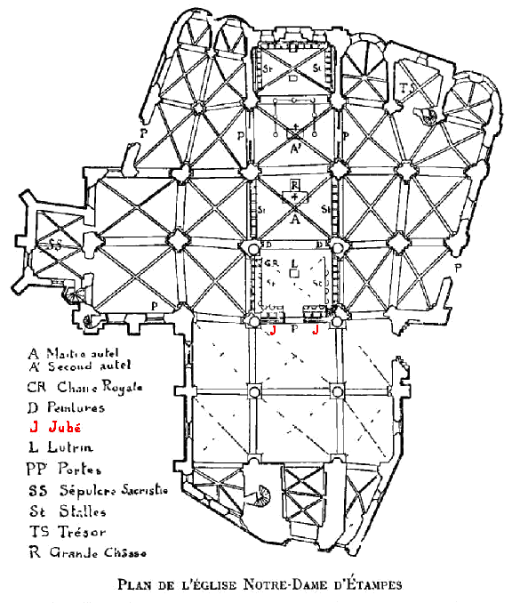 Plan de situation du jubé de l'église collégiale Notre-Dame d'Etampes