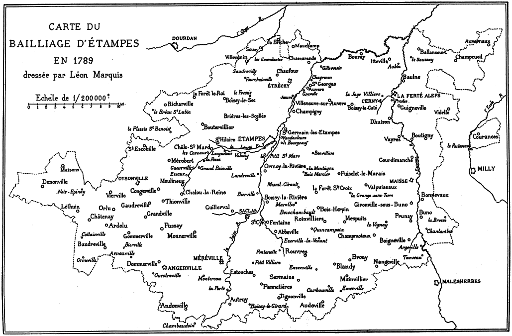 Carte du Bailliage d'Etampes en 1789 selon Léon Marquis (1898)