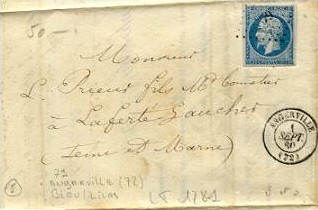 Courrier d'Angerville de 1860