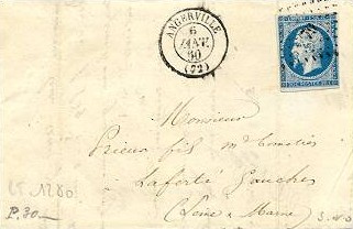 Courrier d'Angerville de 1860