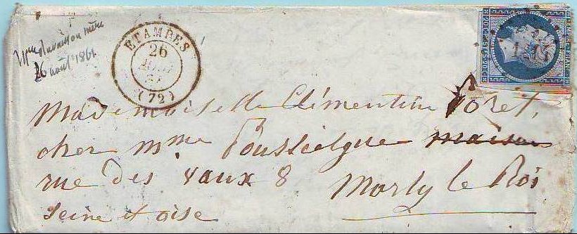 Courrier d'Angerville de 1861