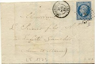 Courrier d'Angerville de 1861