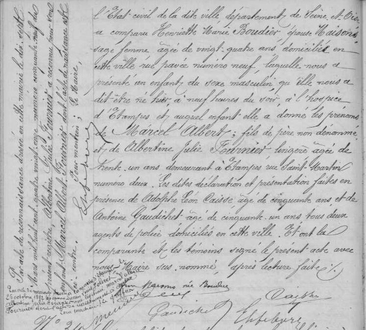 Acte de naissance de Marcel Jolivet