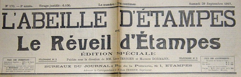 L'Abeille d'Etampes et 29 septembre 1917